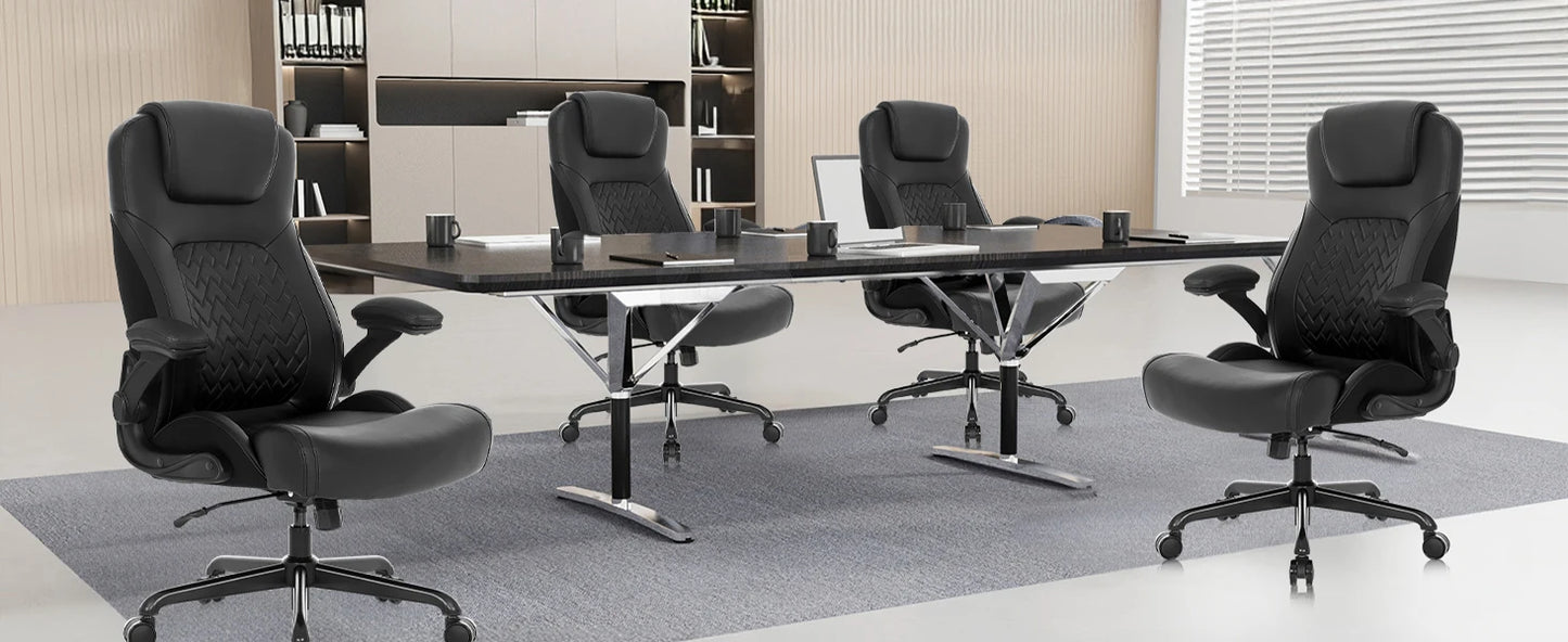 Ralex-Stuhl Ergonomischer Bürostuhl mit 200 kg Tragkraft, PU-Leder-Schreibtischstuhl mit Lordosenstütze und hochklappbaren Armlehnen,