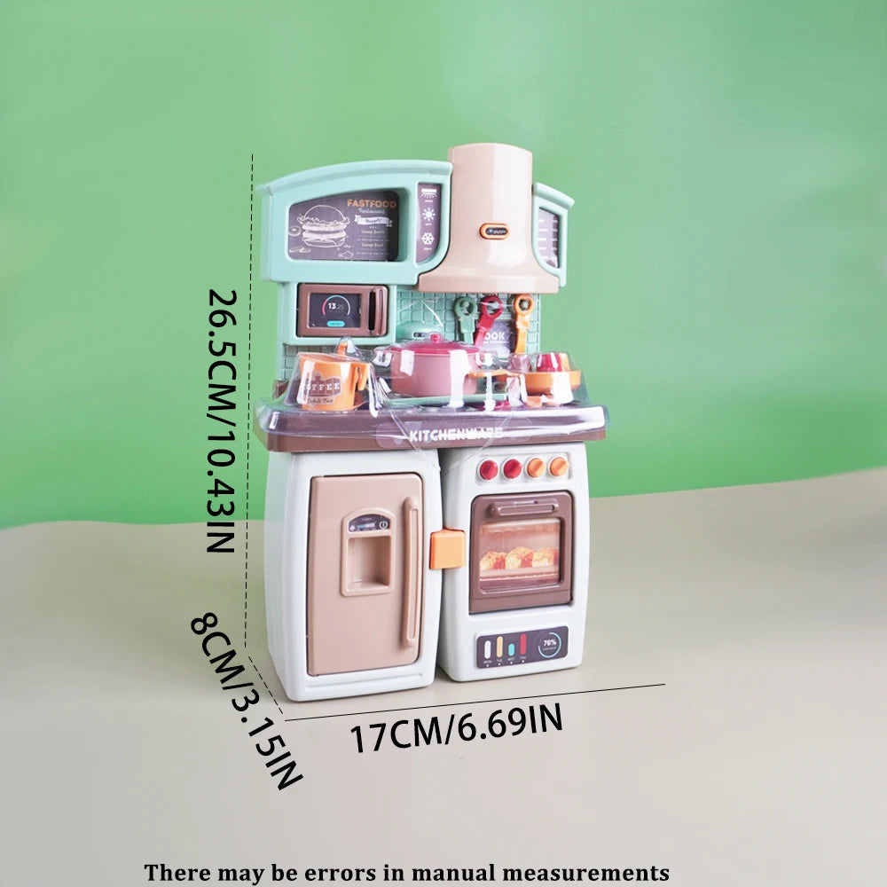 Miniature Mini Food Cooking Set Real Oven Realistic Meals Kids Kitchen Set Double Door Refrigerator With Music And Lights Play.
