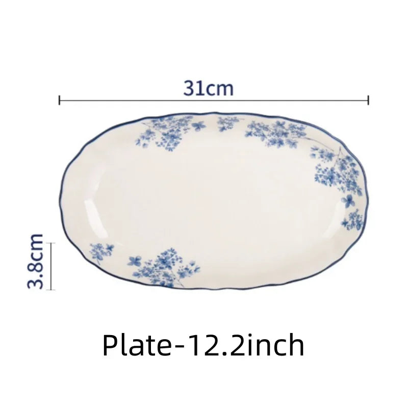 Chinese Style Ceramic Bowls Plates Retro Tableware Ramen Bowl Steak Dish Dessert Salad Plate Party Household Dinnerware Decor.