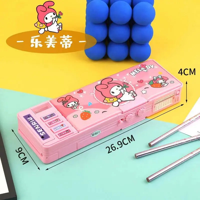 Kuromi Melody Multifunktionales automatisches Stiftetui mit Zahlenschloss, Stifttasche, großes Fassungsvermögen, Schreibwarenbox, Desktop-Aufbewahrung.