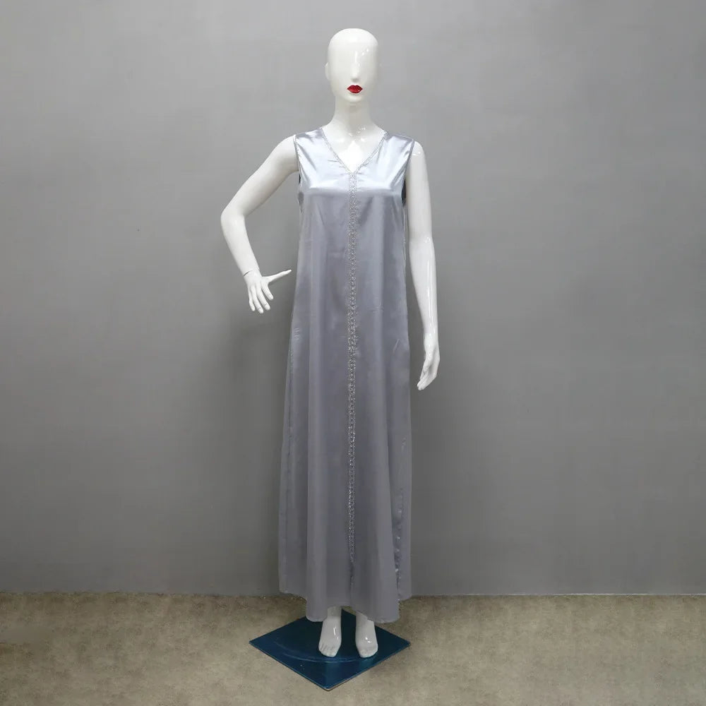 Autumn Fashion Muslim Dresses for Women Muslim Long Sleeve V-neck Party Evening Long Abay Dress Suit Inner and Abaya Outfits