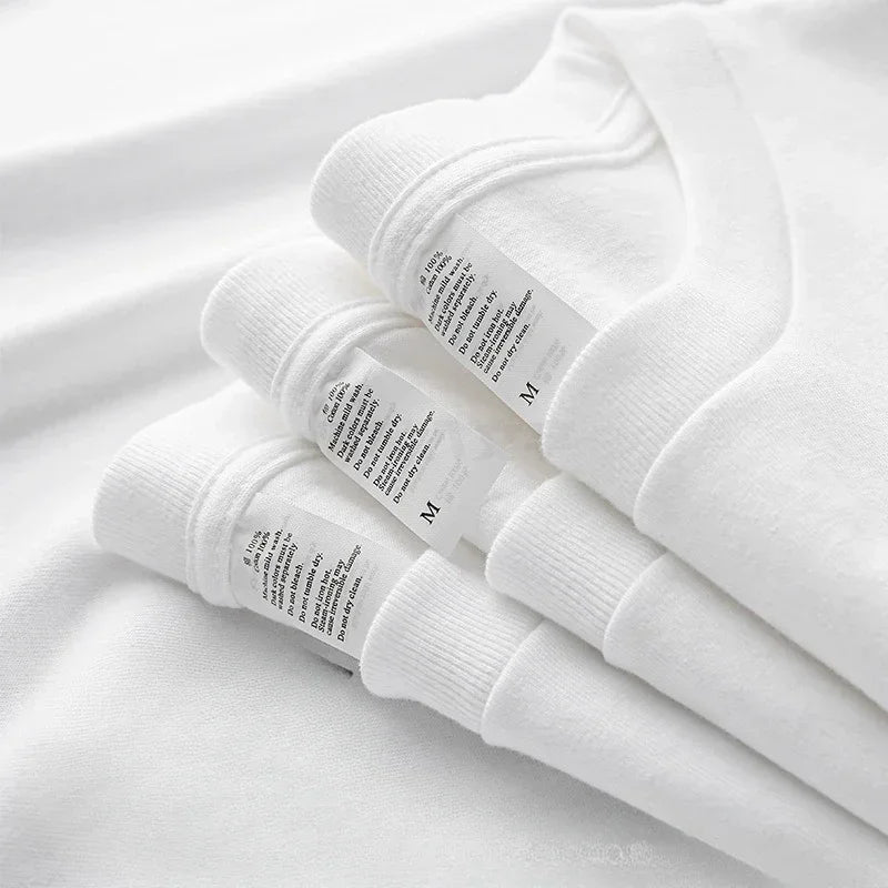 Spring Autumn 300g Heavy-duty Pure Cotton Long Sleeved  T-shirt FLoose White Top Thick Base Layer Underneath for Men and Women.