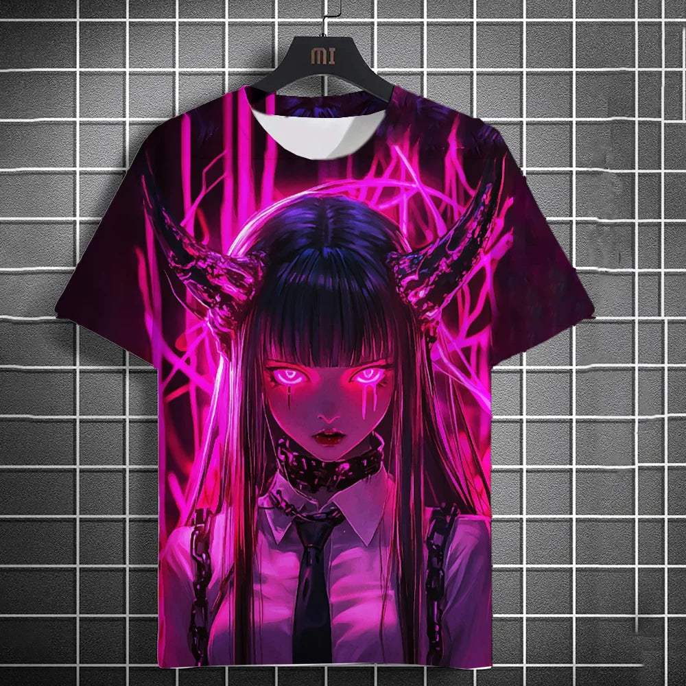 Men's Fashion Street 3D Anime Printed Short Sleeve T-Shirt Men's Modern Urban Streetwear Round Neck Casual Short Sleeve.