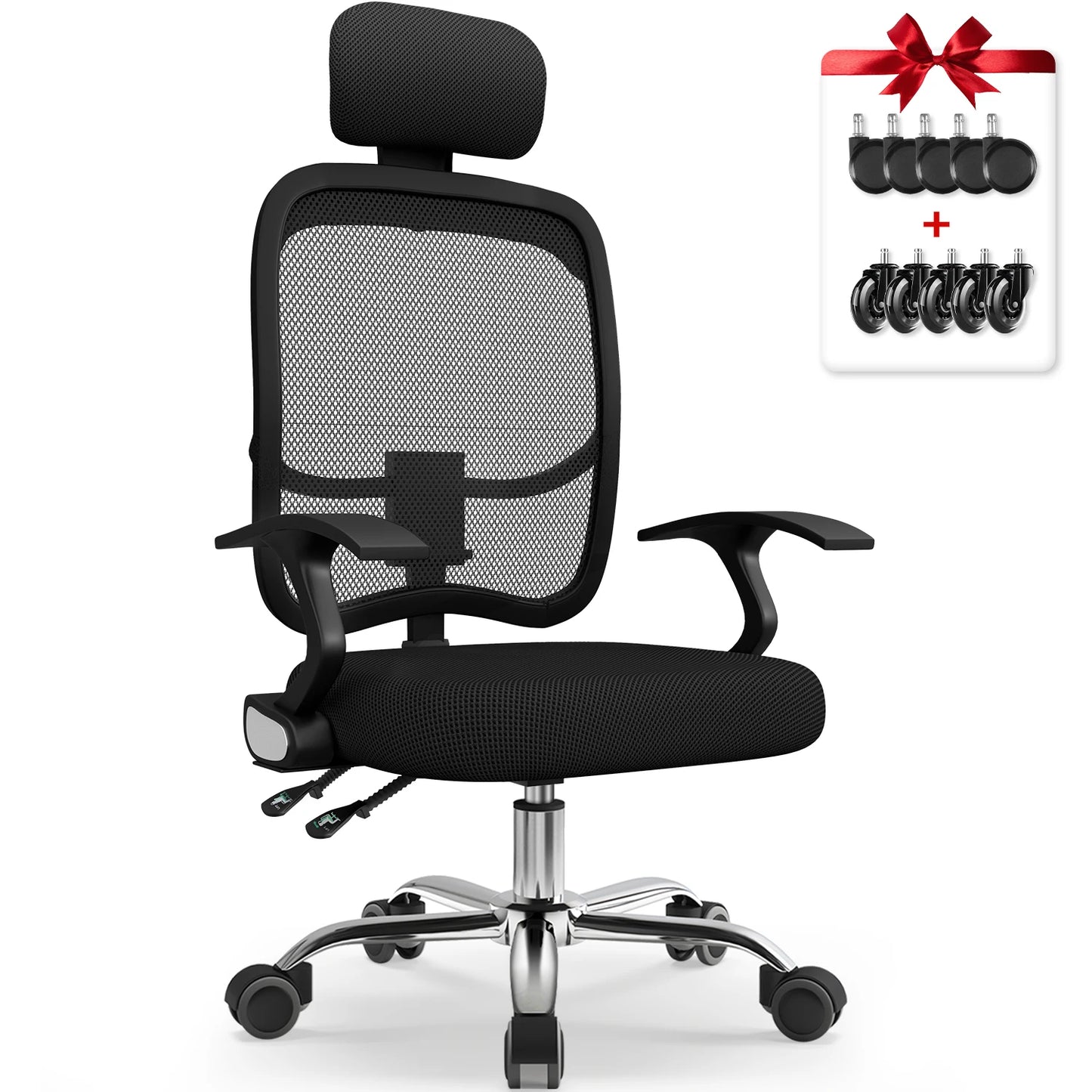 Daccormax Ergonomischer Bürostuhl, Mehrpunktstütze, verstellbare, atmungsaktive Netzrückenlehne, drehbarer Computer-Schreibtischstuhl mit Kopfstütze