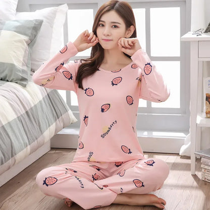 Herbst 2 stück Pyjamas Set Frauen Dünne Sexy Nachtwäsche Schöne Hause Anzug 2025 Rundhals Mädchen Teetasse Nachtwäsche Langarm pyjamas