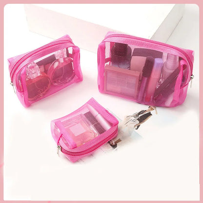 3Pcs/Set Small Large Cosmetic Bags Simple Mesh Storage Toiletry Bag PWomen Female Lightweight Transparent Makeup Bag with Zipper.