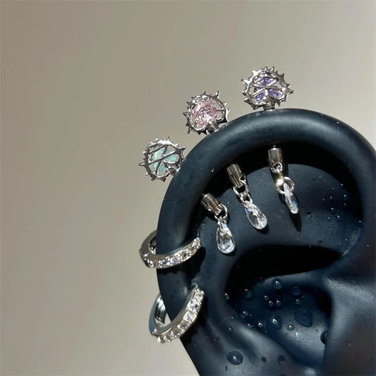 1 PCS Thorn Love Heart Water Droplet Zircon Ear Bone Nail 316L Medical Titanium Steel Earrings for Women Y2K Punk Jewelry.