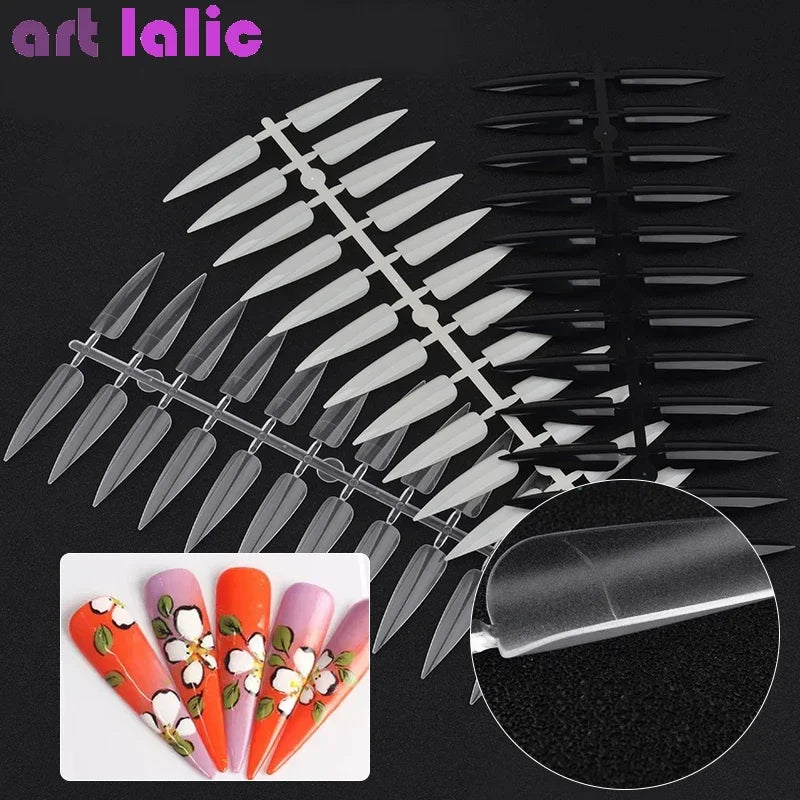 240Pcs Nail Art Set Clear Natural Full Cover Oval Sharp End Stiletto Long False Nails Tips for Artificial Manicure in Salon.