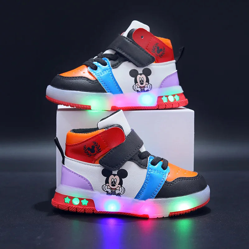 Disney Children's Sneaker Cute Minnie Mickey Cartoon Led Lighted Shoes for Kids Boys Girls Luminous Shoes Toddler Flash Lights.