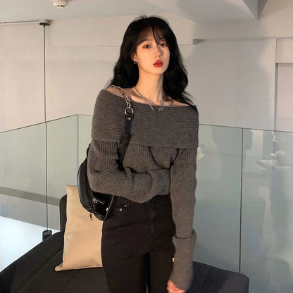 Lucyever Slash Neck Strick pullover Frauen sexy schulter freie Langarm pullover weibliche koreanische elegante verdicken schlanke Pullover Top