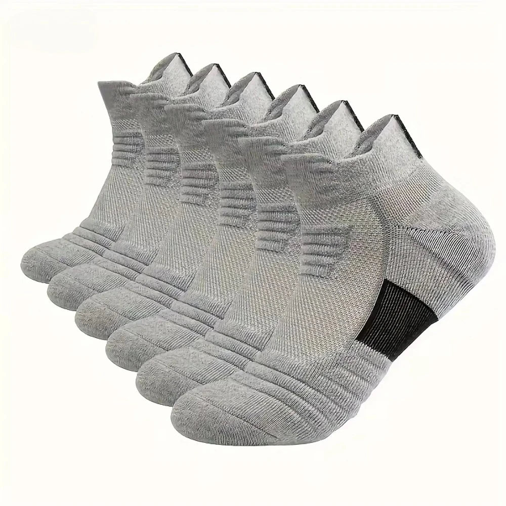 6/3/1 Pairs New Men Sports Running Fitness Flight Short Tube Socks Women's Towel Bottom Basketball Socks Solid Color Black Socks.