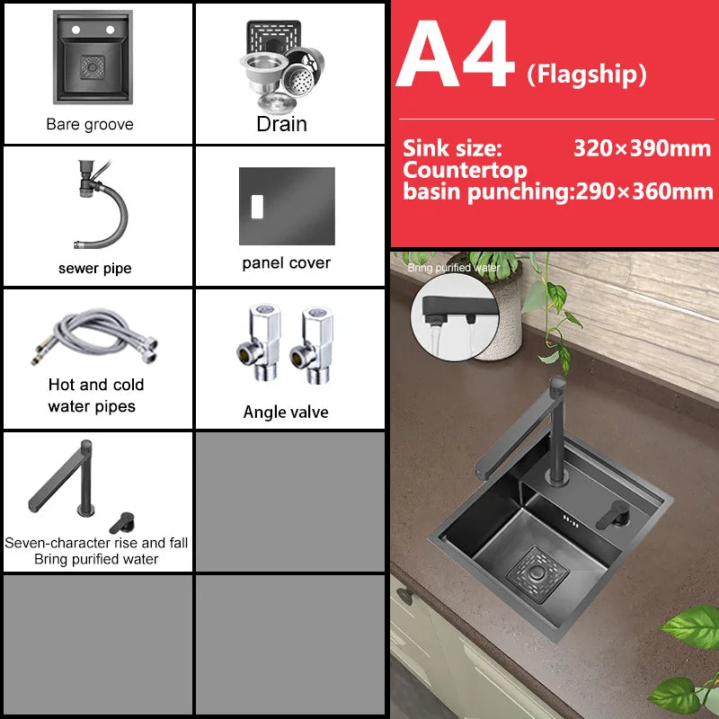 Small Hidden Sink Stainless Steel Kitchen Sink Mini Bar Single Slot Touring Car Wash Basin With Cover Plate Apartment