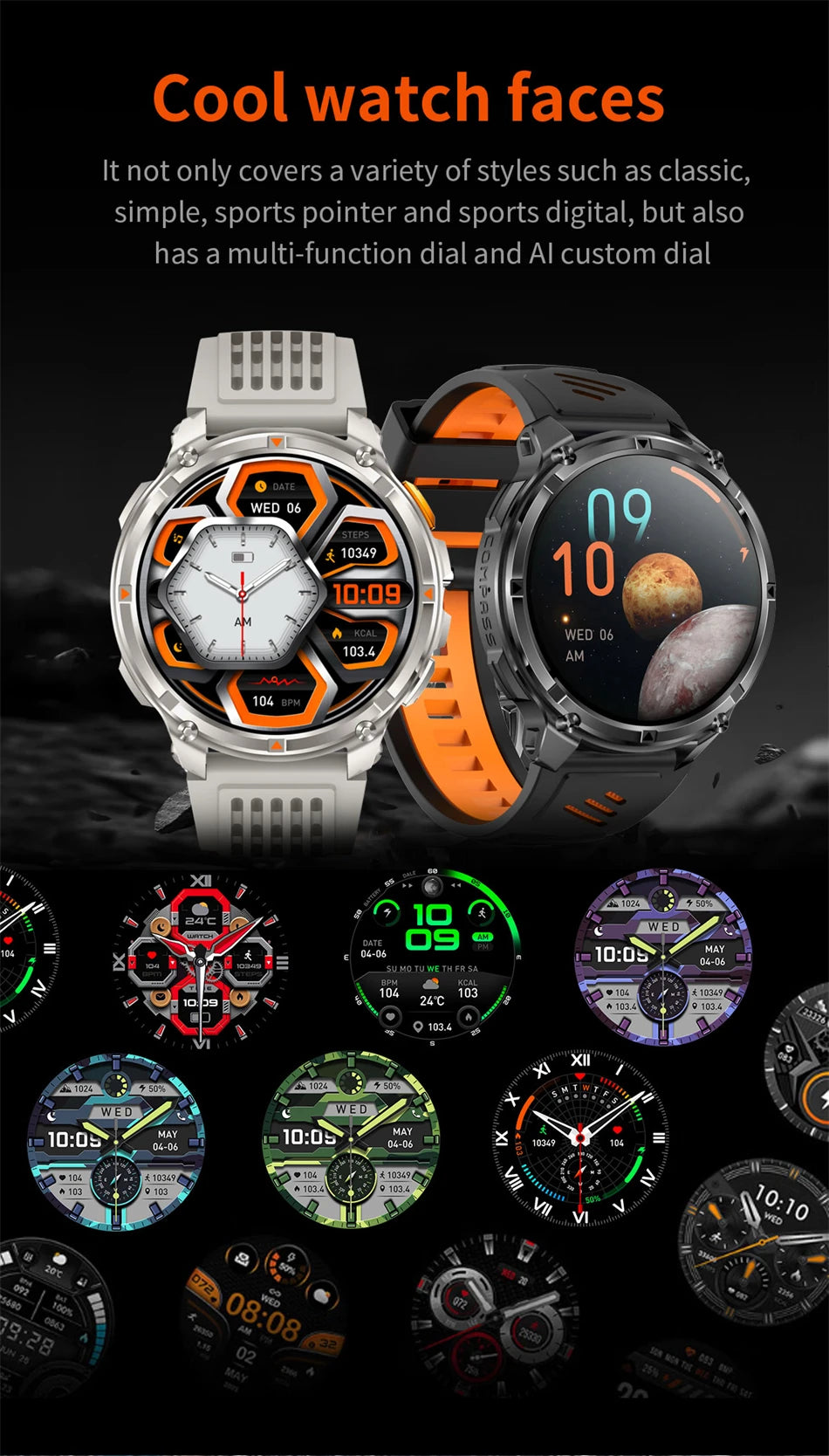 2025 New Military T-Rex 3 Smart Watch Men 1100mAh Battery AMOLED  IP68 Waterproof Outdoor Compass Bluetooth CallSport Smartwatch.