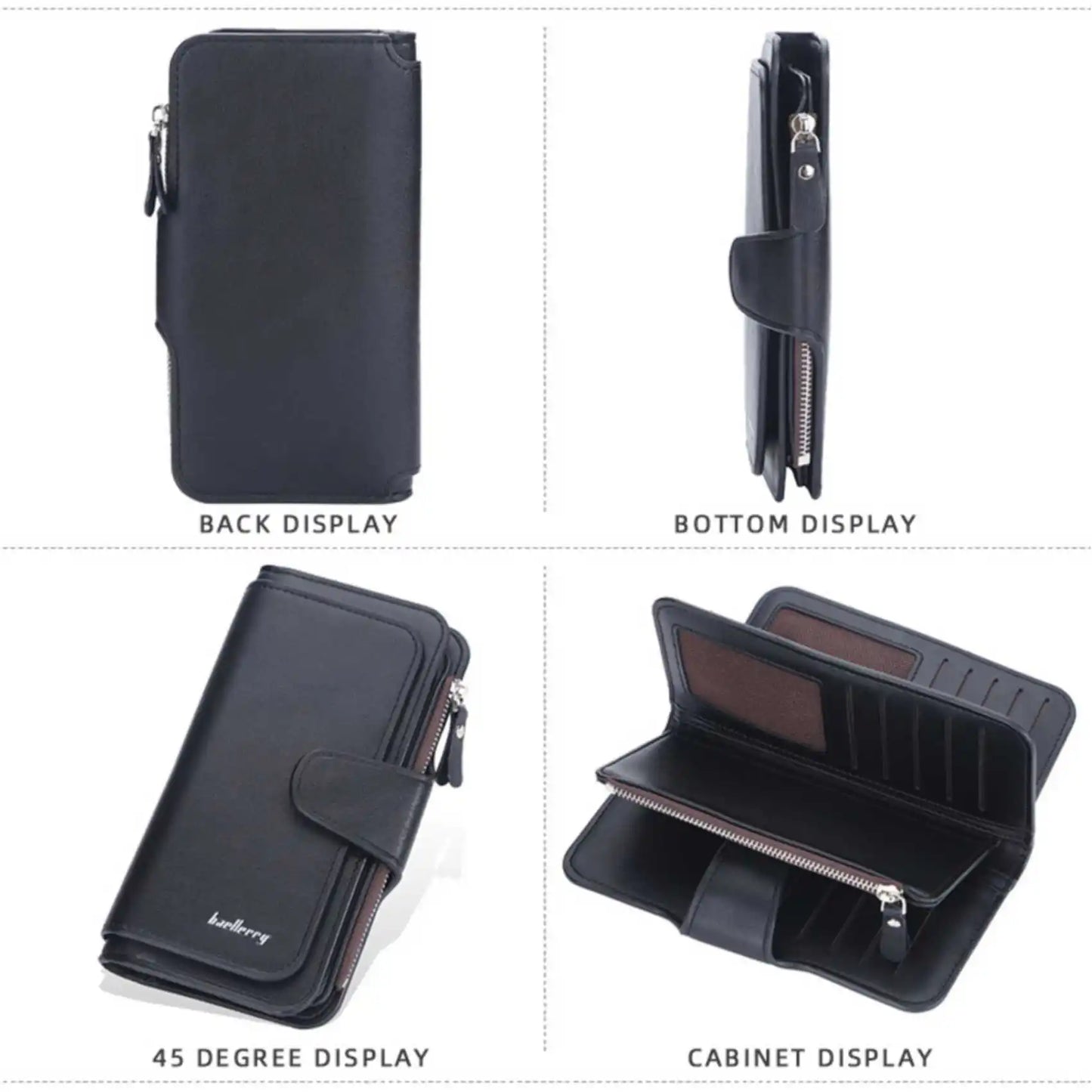 Large Capacity Women's Long Leather Wallet Zipper Buckle Multi-Card Triple Fold Coin Purse Clutch Bag Card Holder.