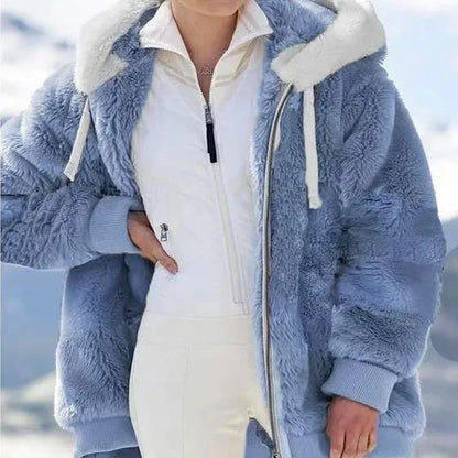 Übergroße Jacke für Frauen Mantel 2025, Herbst Winter, warm, Plüsch, Tasche, Kapuze, Streetwear, lockere Dame, Reißverschluss, Kaschmir-Oberbekleidung