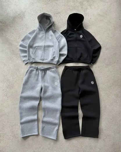 2025 American casual zipper hoodie sweatpants two-piece y2k clothing men's hip-hop embroidered oversized sweatpants casual pants.
