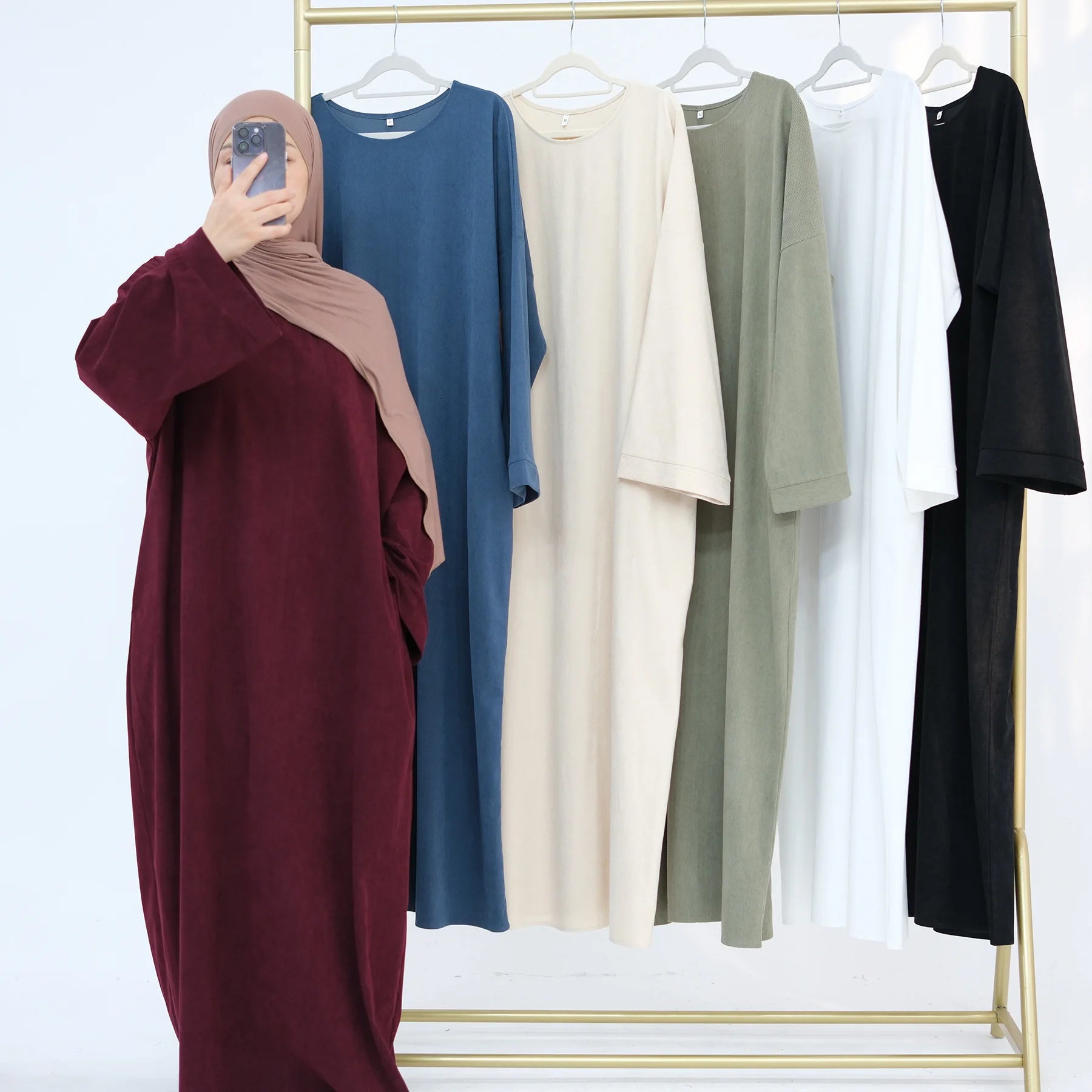 2024 Winter Dubai Women Corduroy Abaya Dress Ramadan Eid Arabic Modest Muslim Clothing Islam Party Jalabiya Fashion Turkey Robe.