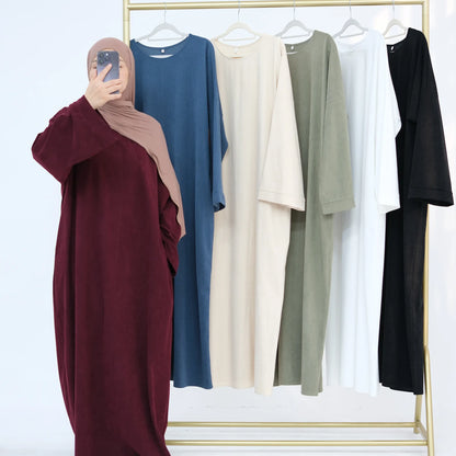 2024 Winter Dubai Women Corduroy Abaya Dress Ramadan Eid Arabic Modest Muslim Clothing Islam Party Jalabiya Fashion Turkey Robe.