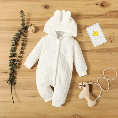 0-18 Monate Neugeborenes Baby Mädchen Bodysuit einfarbig Hoodie Langarm Stram pler Herbst & Winter warme Overall Kleidung für Baby