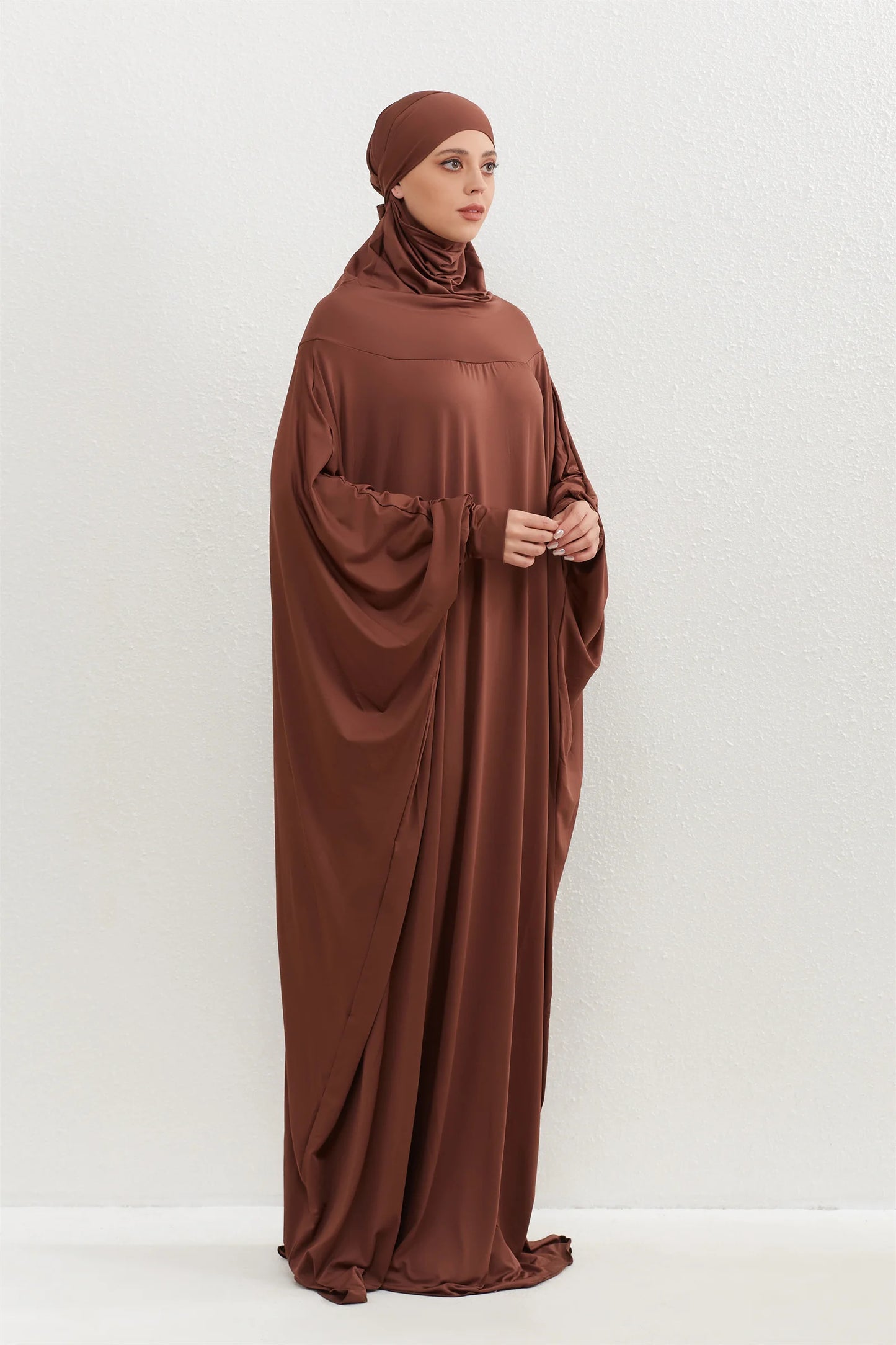 Muslim Abayas Hijab Hooded Smocking Sleeve One-piece Prayer Dress Women Jilbabs Kaftans Islamic Dubai Saudi Robe Turkish Modesty.