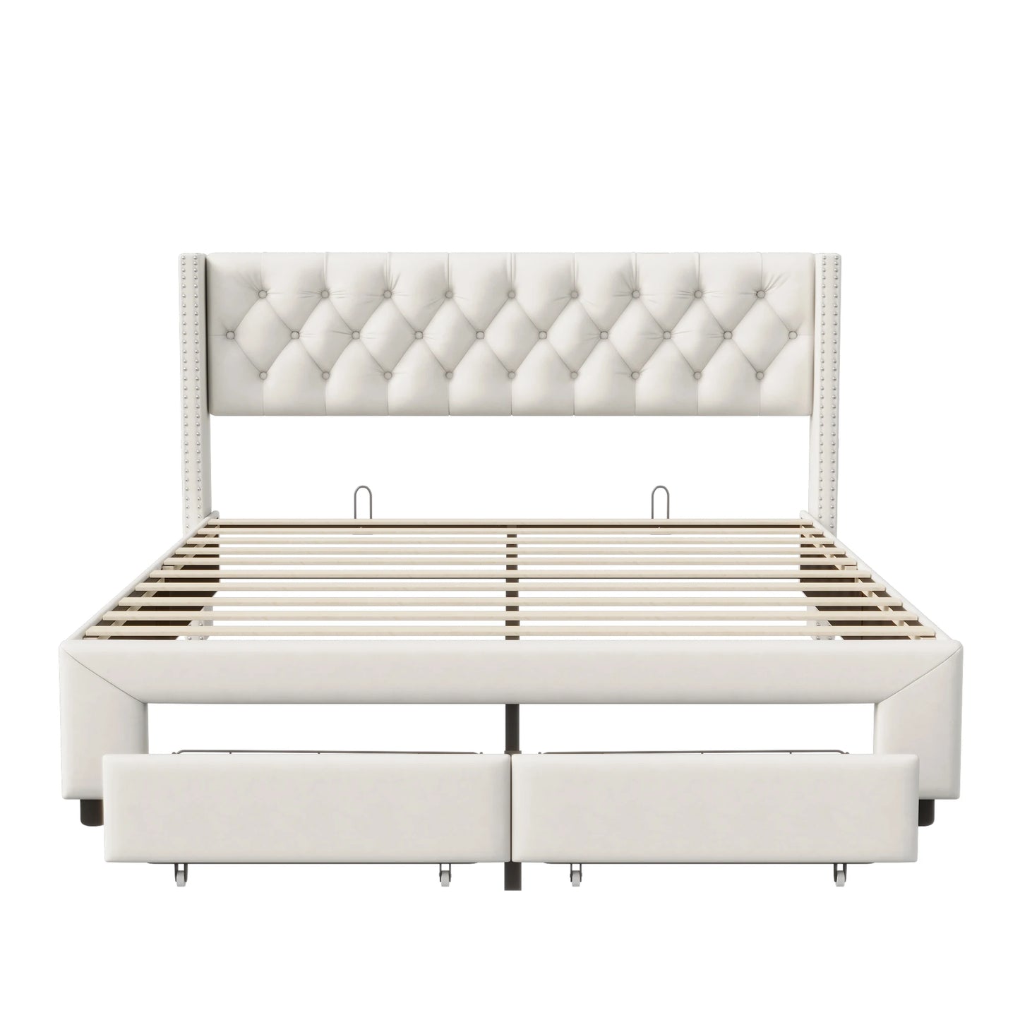 Lazyspace Samtpolsterbett, Doppelbett mit LED-Beleuchtung und USB, hydraulischer Bettrahmen mit Stauraum und 2 Schubladen