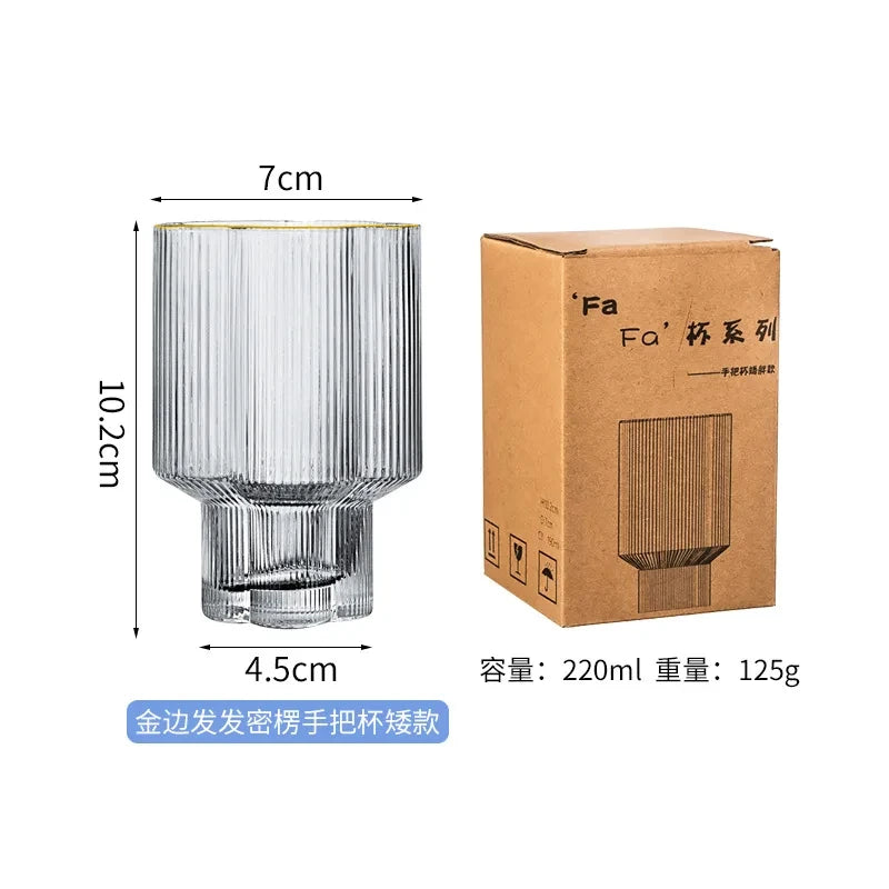 Clear Ice Cream Glass Whiskey Red Wine Glass Cup Flower Stripe Glass Mug Vintage Iced American Coffee Mug Home Stacked Cup