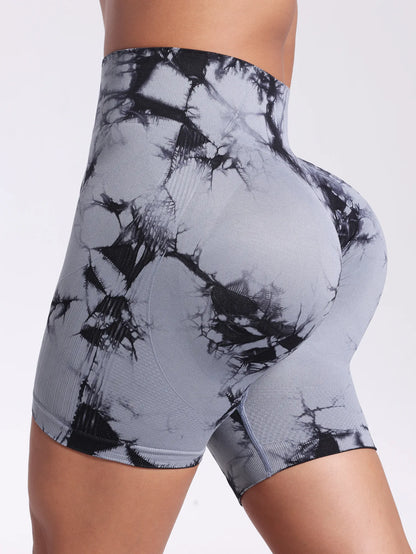 Tie Dye Push Up Butt Yoga Shorts Seamless High Waist For Women High Stretchy Knitting Fashion Gym Cycling Pants.
