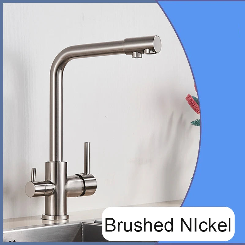 Balck Kitchen Filtered Faucet Brass Purifier Faucet Dual Sprayer Drinking Water Beige with Dot Vessel Sink Mixer Tap Torneira