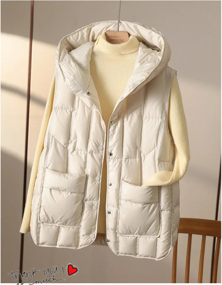 Weiblich 90% weiße Ente Daunen ultraleichte ärmellose Daunen weste 2023 neue Herbst/Winter Mode Kapuze Basics Frauen warme Weste Mantel