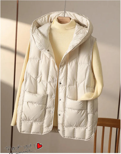 Weiblich 90% weiße Ente Daunen ultraleichte ärmellose Daunen weste 2023 neue Herbst/Winter Mode Kapuze Basics Frauen warme Weste Mantel