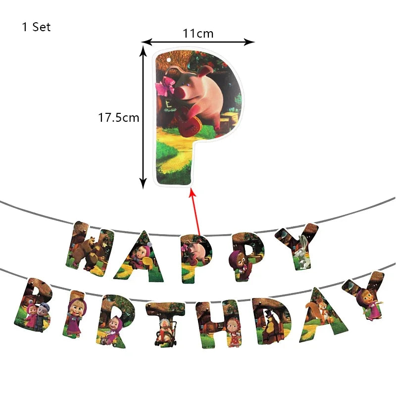 Mashas und Bär Geburtstag Party Dekoration Cartoon Thema Luftballons Kinder Event liefert Einweggeschirr Hintergrund