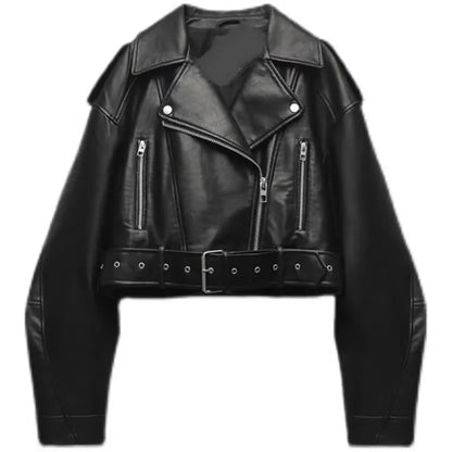 Traf Frauen übergroße Vintage lose Pu Kunstleder kurze Jacke mit Gürtel Streetwear weiblichen Reiß verschluss Retro Moto Biker Mantel Outwear.