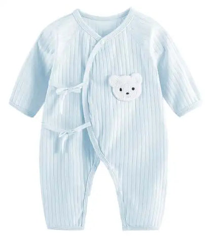 Einteiliges Outfit für Jungen und Mädchen, 100 % Baumwolle, langärmlig, Strampler für Neugeborene, solides Stricken, dünner Overall für Jahreszeiten.