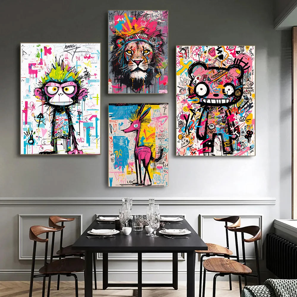 Animation Room Decor Animals Decoration Wall Art Coloured Home Decorations Canvas Painting Graffiti Cartoon Painted Decororation.