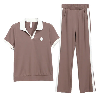 Casual Breathable Short Sleeve Sportswear Set for Middle-Aged Mothers Fashionable Summer Clothing Grandmother Style.