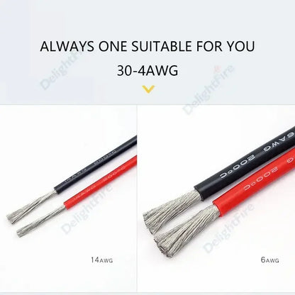 Silicone Cable Solar Panel Electrical Wire Heat Resistant Red Black 24 22 20 18 16 14 12 10 8 6 4 awg gauge for Car Auto Battery.