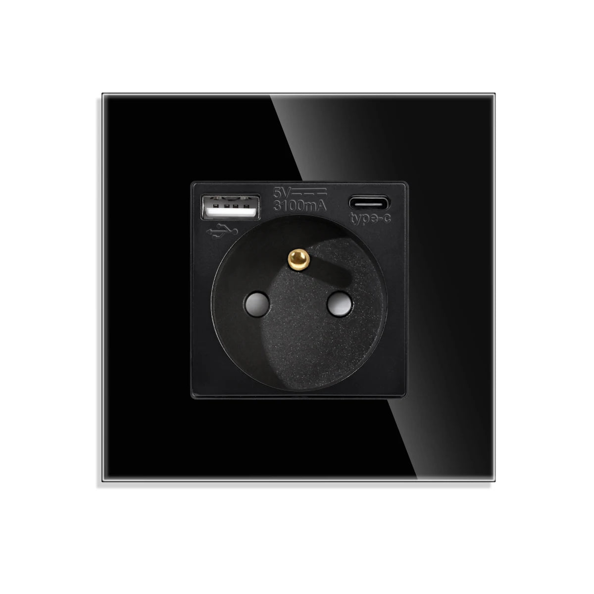 Frankreich Standard Doppelsteckdosen Französische Typ-C-Steckdosen 110-250 V Glasscheibe USB-Ladeanschluss Elektrischer Stecker Heimwerker