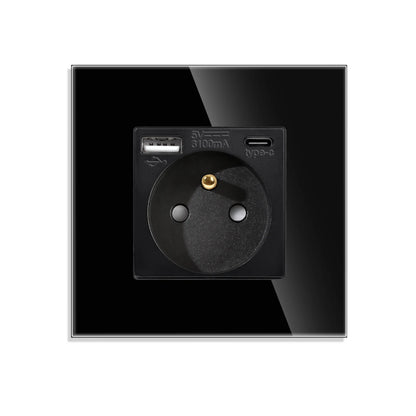 Frankreich Standard Doppelsteckdosen Französische Typ-C-Steckdosen 110-250 V Glasscheibe USB-Ladeanschluss Elektrischer Stecker Heimwerker