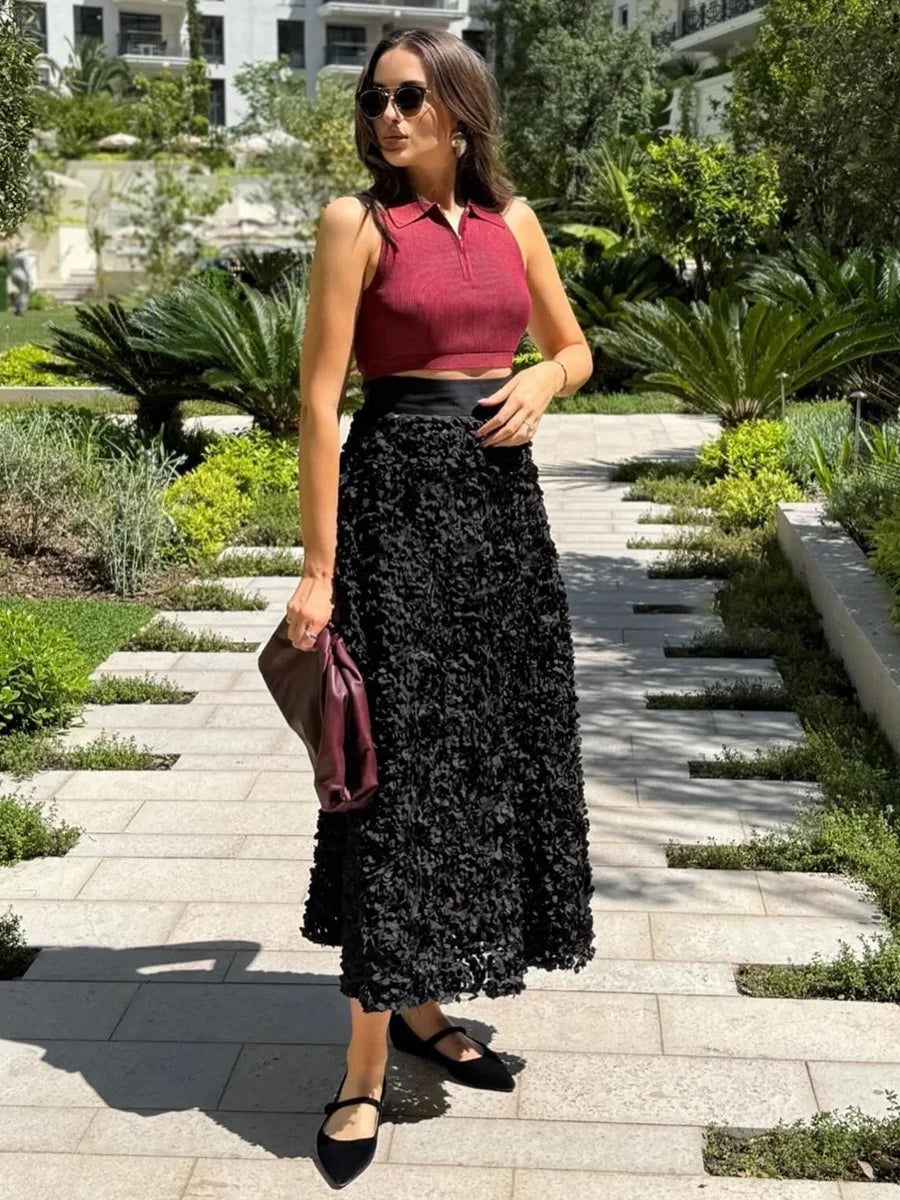 Bornladies Winter Red Fashion Long Petal Skirt Women's Design Inspired Evening Gown Elegant Lady Unique High Waisted Skirt.