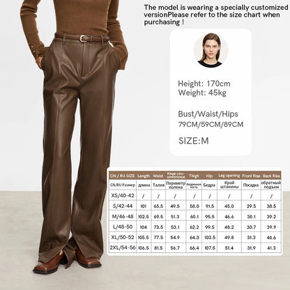 AMII Minimalist Casual Pants for Women 2025 Autumn Clothing PU Leather Loose Straight Pants Slit Office Lady Trousers 12343250