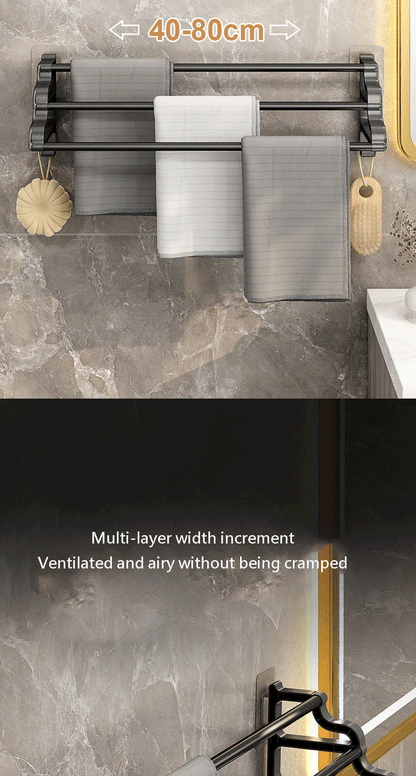 Handtuchhalter mit drei Stangen, selbstklebender, stanzfreier Handtuchhalter mit Haken, platzsparender Handtuch-Aufbewahrungsregal für Badezimmer