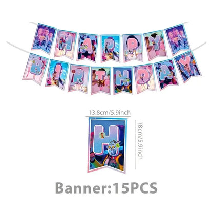 NEUE Dämon Jäger Kpop Geburtstag Dekorationen Set Geschirr Luftballons Banner Tischdecke Tasche Kpop Kuchen Dekor Für Mädchen Party Gefälligkeiten