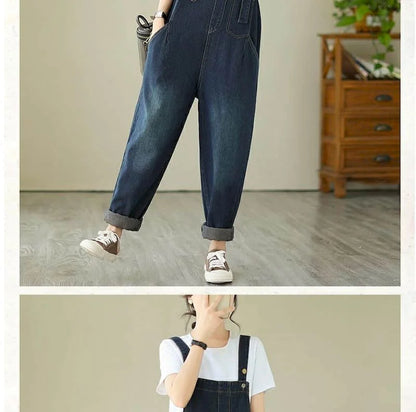 Denim Jumpsuits for Women Pocket Design Korean Style Loose Straight Pants One Piece Outfit Women Overalls for Women Playsuits.