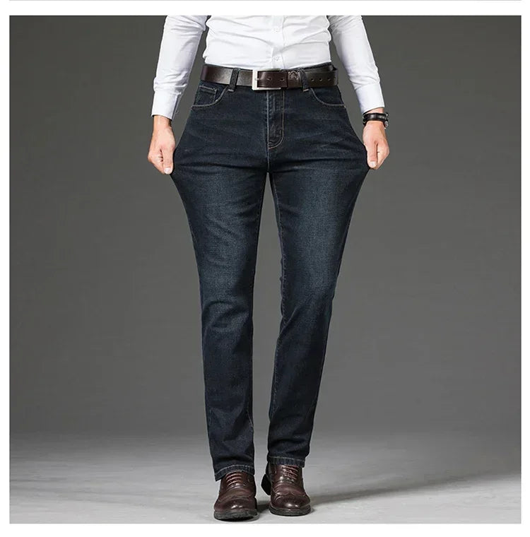 Baggy Jeans Men Large Size 2025 New Business Casual Stretch Trousers Classic Blue Denim Pants Male Men's Loose Straight Jeans.