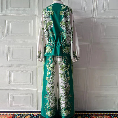 Summer Fashion Print Women's 2-piece Set Flower Zipper Baseball Uniform Drawstring Trousers Two-piece Outfit Elegant Office Suit.