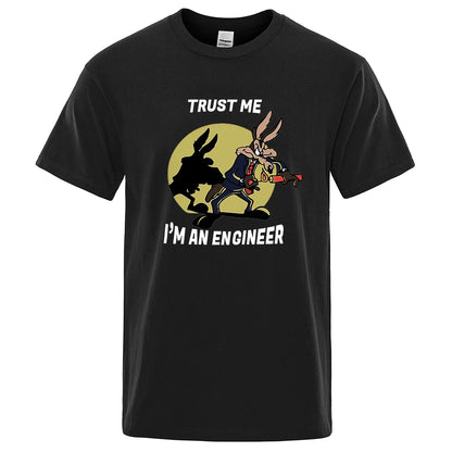 Trust Me Im An Engineer T Shirt For Men Pure Cotton Vintage T-Shirt Round Neck Engineering Tees Classic Man Clothes Oversized.
