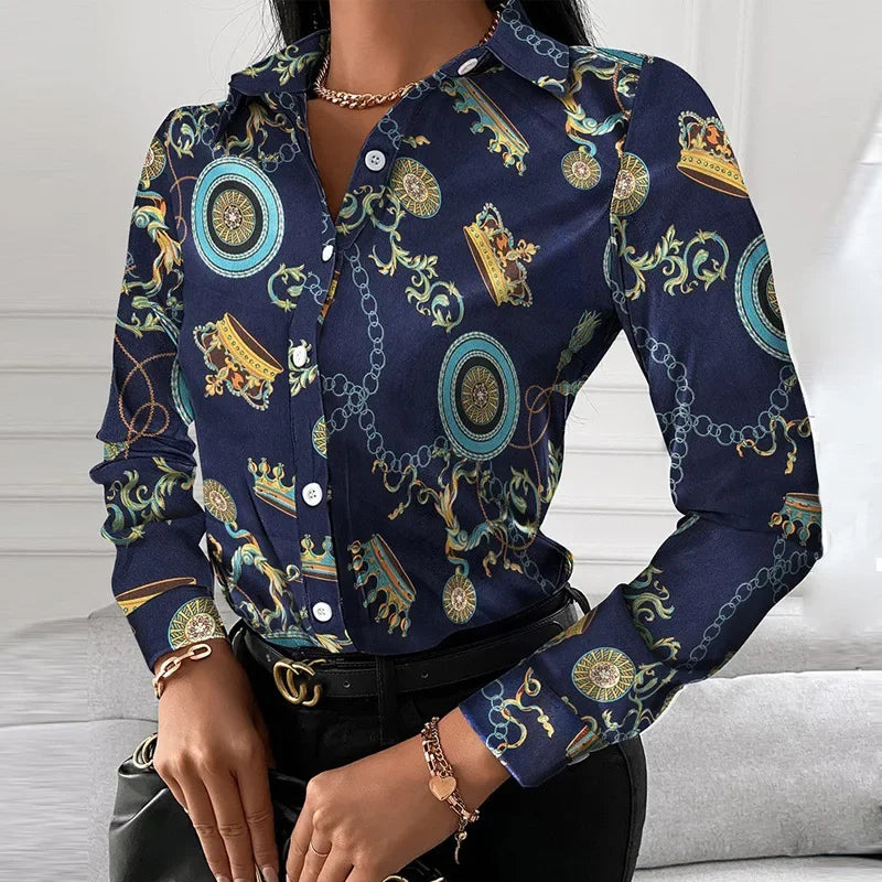 Summer New Women's Long-sleeved Shirt, Single-breasted Printed Shirts Fashion Casual Tops Camisa Female Chemise S-XXL.