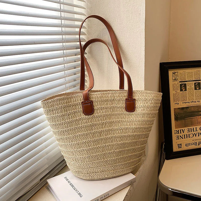 Women's Large Capacity Shoulder Bag Summer Straw Woven Basket Handbag Fashion Female Luxury Designer Beach Bag Bali Shopper Tote.