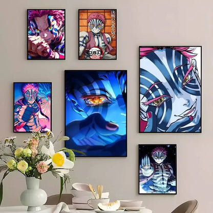Japanese Anime Akaza D-Demon Slayer Poster High Quality Dorm Living Room Aesthetic Wall Decoration Painting Stickers Gift.