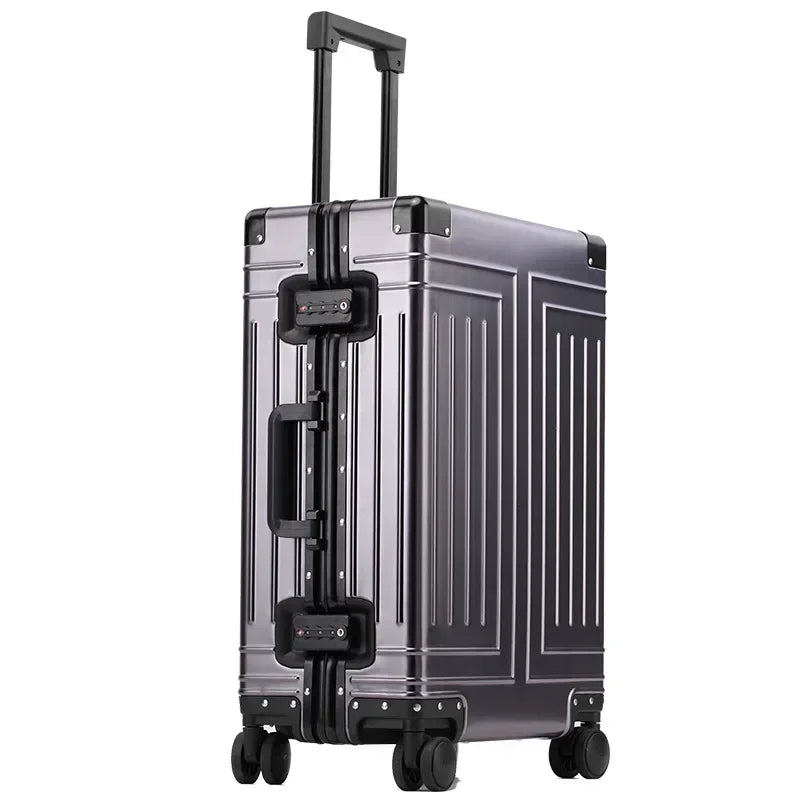 Trolley Box Rollgepäck Silber Koffer mit hoher Kapazität Koffer aus Aluminium-Magnesium-Legierung Universalrad.